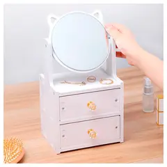 IRM - Cosmetiquero Organizador Con Espejo y gavetas Tocador Diseño Gato