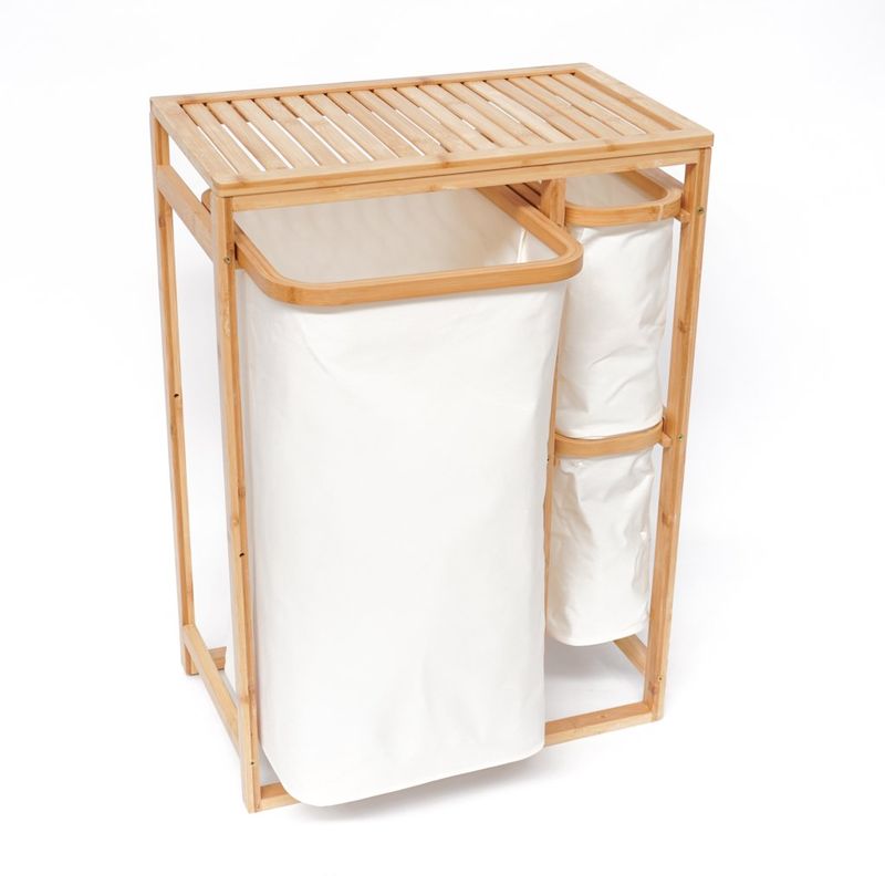 WAKESHOME - Cesto De Ropa Sucia Armable De Bambú Con Canastos Desplegables