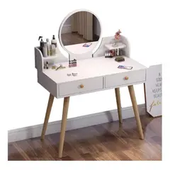 GENERICO - Tocador De Madera Con Espejo 2 Cajones Blanco 60x40x73cm