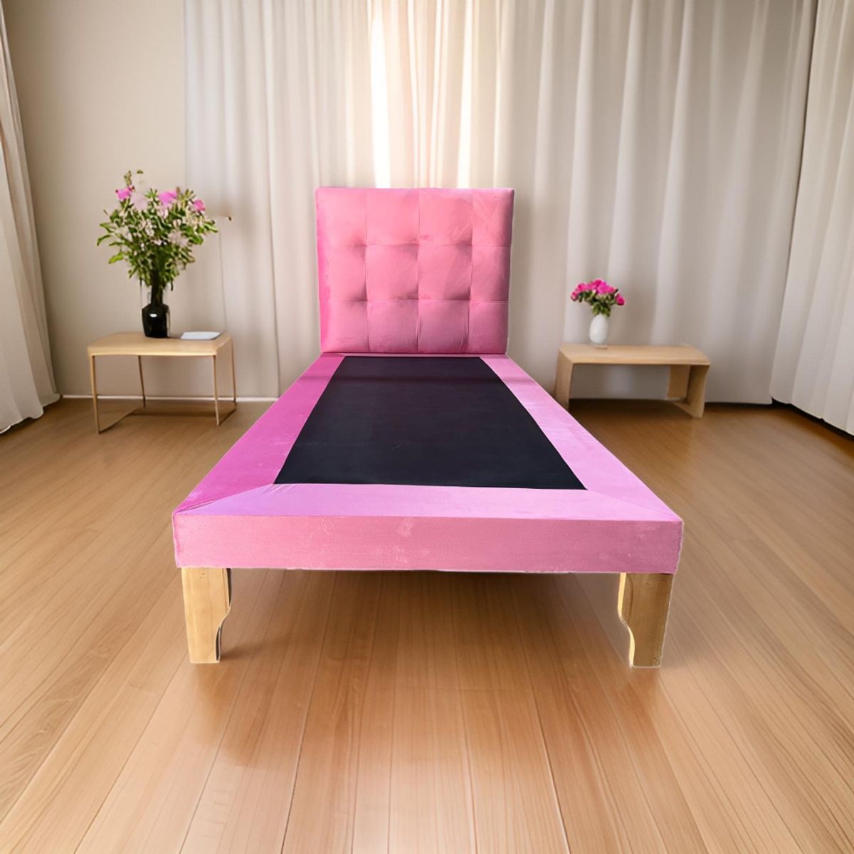 MUEBLES NEW - CAMA PLAZA Y MEDIA ROSADO FELPA.