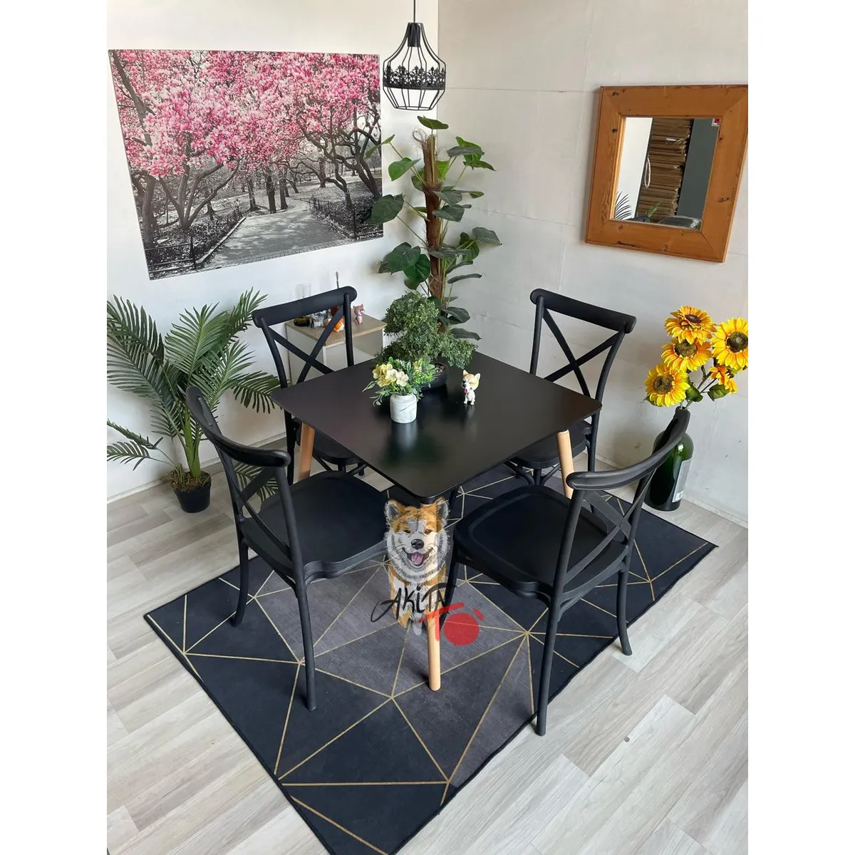 GENERICO - Comedor Congo (Mesa cuadrada melamina negra + 4 Crossback negras)