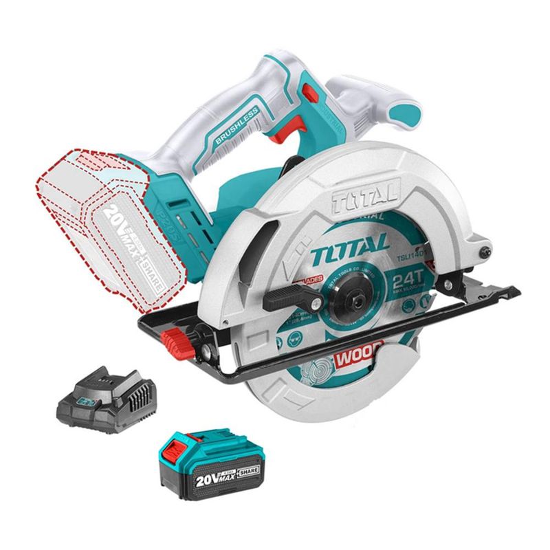 TOTAL TOOLS - SIERRA CIRCULAR TOTAL TSLI18511 - 714 BL 20V+1BAT 40A+CAR
