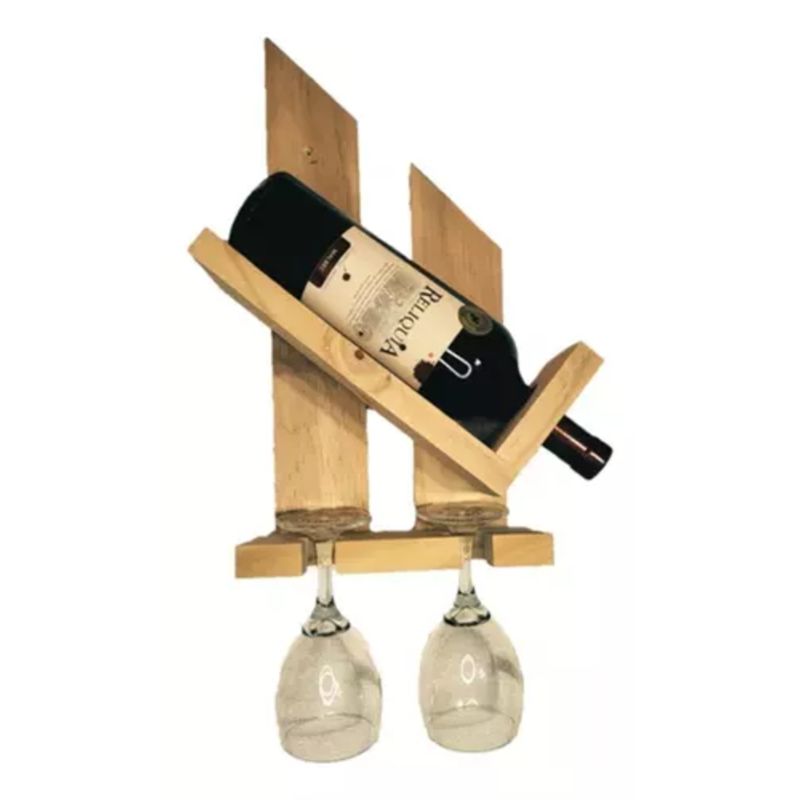 GENERICO - Porta Botellas De Vino De Madera Rustico Para 2 Copas