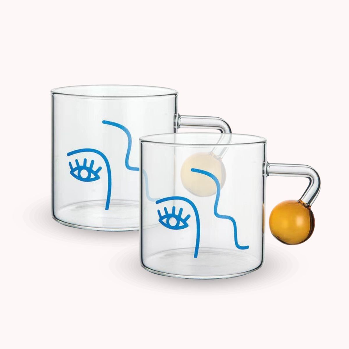 SANTU HOME & DECO - Set 2 Tazas Vidrio para Café Diseño Arte 180ml