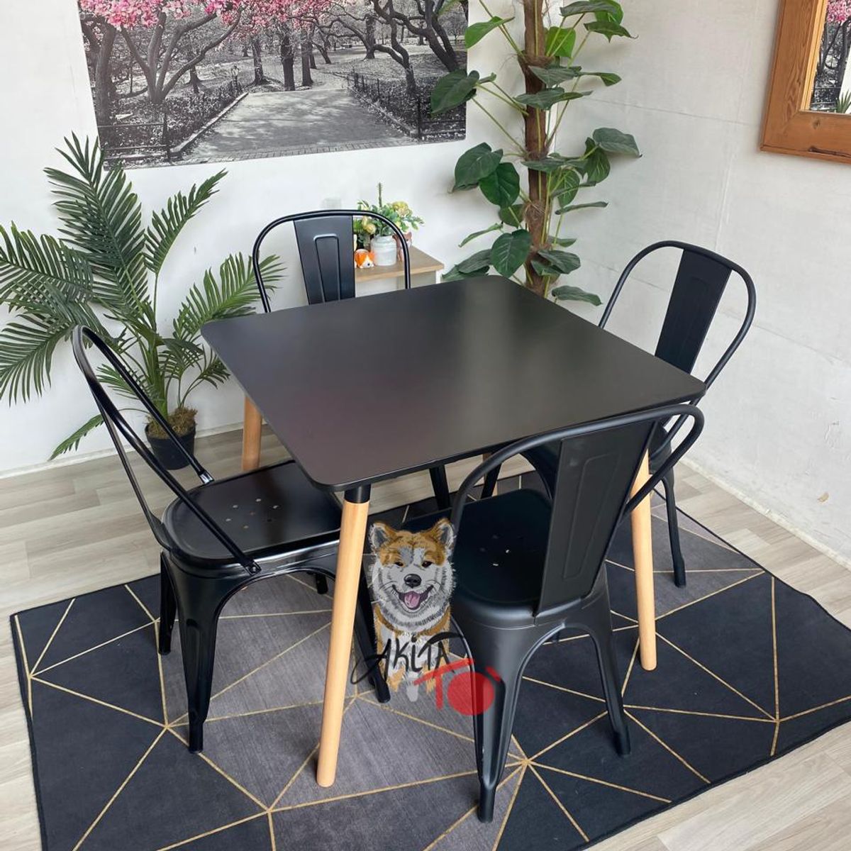 GENERICO - Comedor Sudán Mesa cuadrada Negra +4 Silla tolix