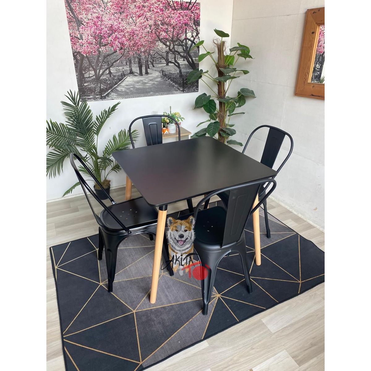 GENERICO - Comedor Sudán Mesa cuadrada Negra +4 Silla tolix