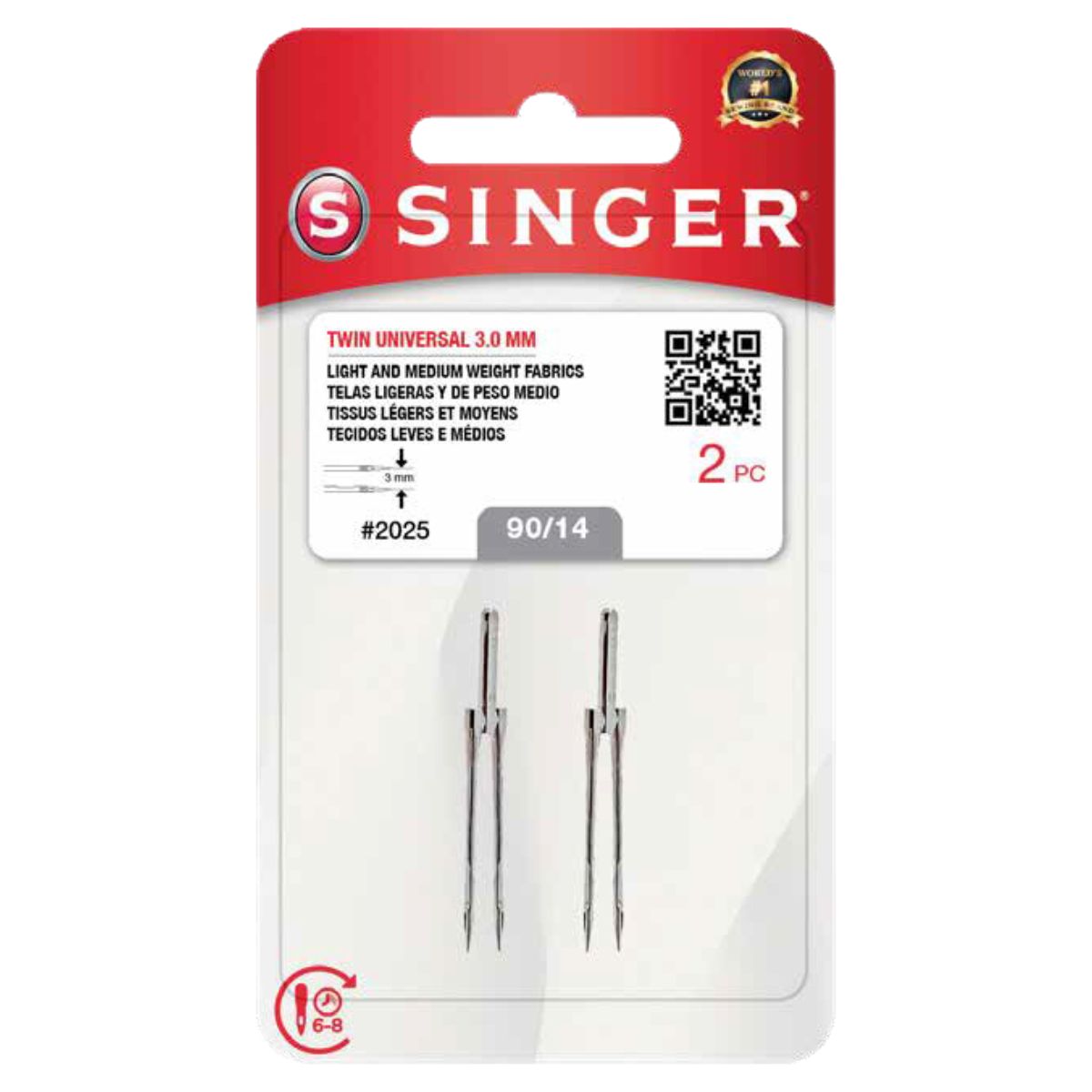 SINGER - Aguja Singer 2025 90/14 (doble 3 mm), set 2 unidades