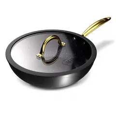 WENS - Wok Antiadherente con Tapa 28 cm Aluminio Forjado Golden Series