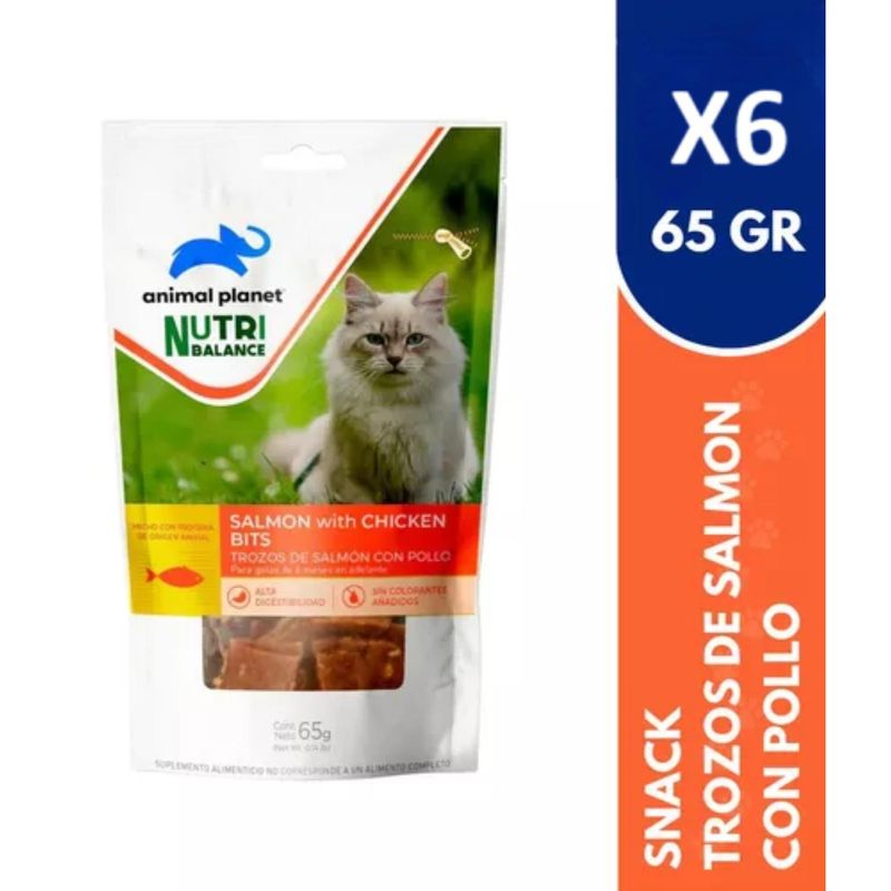 ANIMAL PLANET - Snack Trozos Gato Salmon 65Grx6 Animal Planet NB