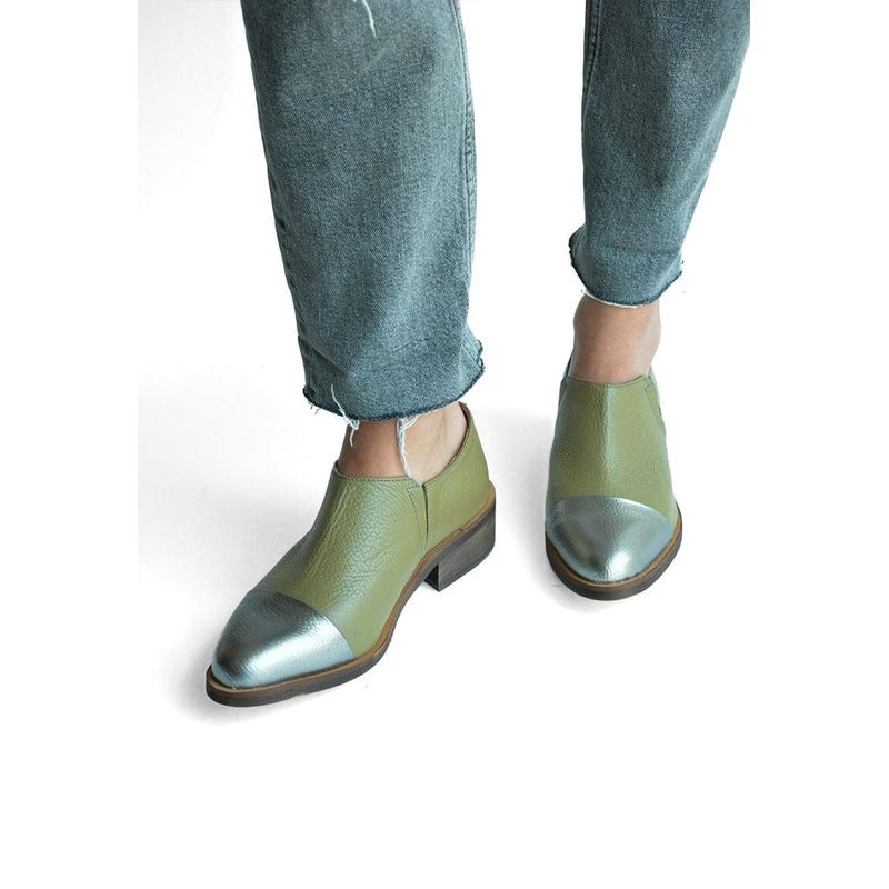 GIANI DAFIRENZE - Zapato Mujer De Cuero Homero Verde Metálico C30