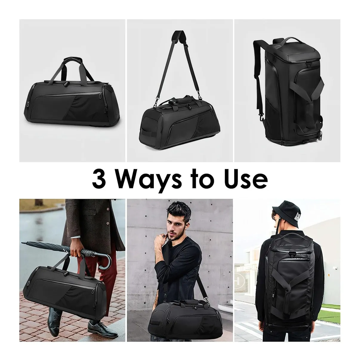 EVERSO - Bolso Deportivo Para Viaje Tela Impermeable Gym  NEGRO