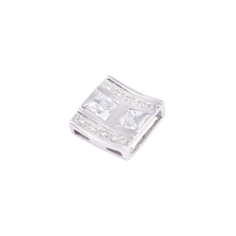 JB JOYAS BARON - Colgante Oro Blanco 18kt Cuadrado y Líneas Circonitas