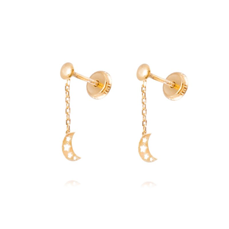 JB JOYAS BARON - Aros Oro Amarillo 18kt Lunas Colgantes y Estrellas