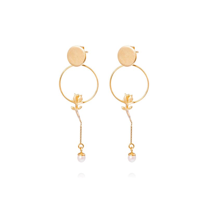 JB JOYAS BARON - Aros Oro Amarillo 18kt Colgantes Perlas y Rosas