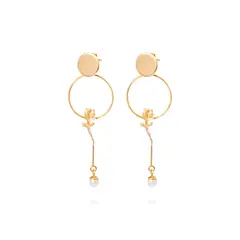 JB JOYAS BARON - Aros Oro Amarillo 18kt Colgantes Perlas y Rosas