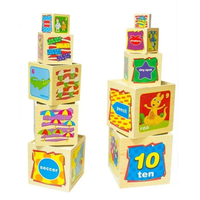 GENERICO - Juego Cubos De Encaje Madera Torre 10 Cubos Para Bebes Niños