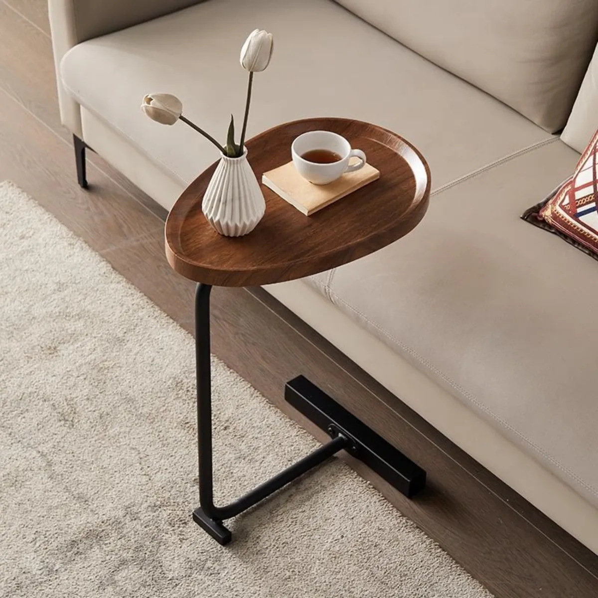 SANTU HOME & DECO - Mesa Madera Lateral con Pedestal Negro Multiuso