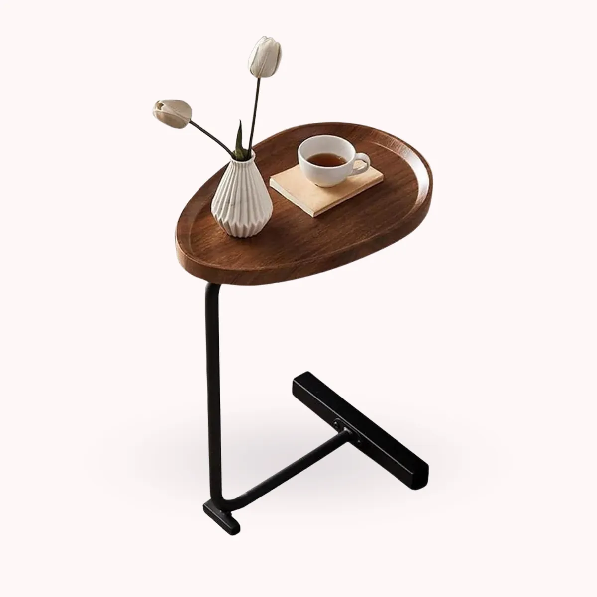 SANTU HOME & DECO - Mesa Madera Lateral con Pedestal Negro Multiuso