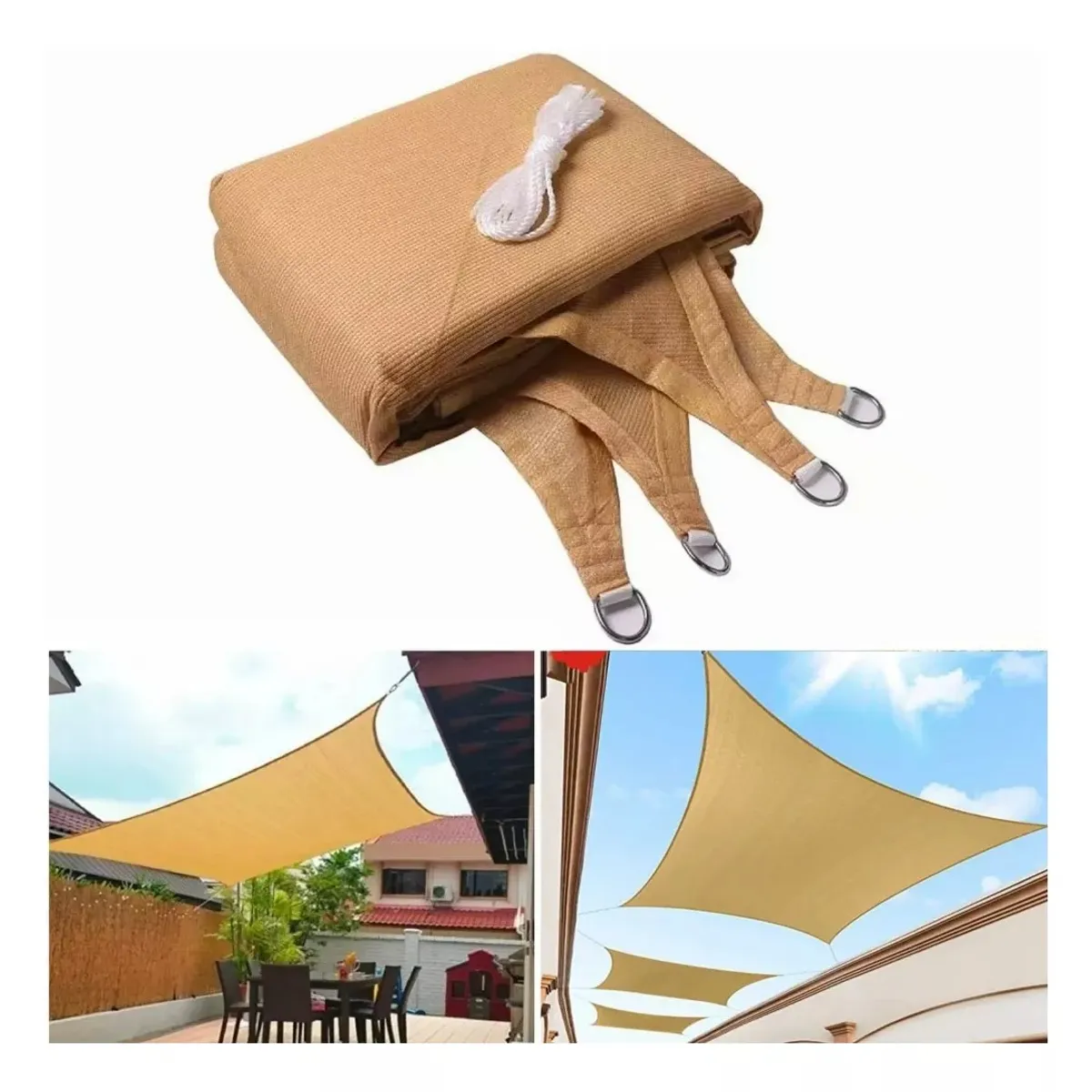 MUNDO MAGIA - Toldo Vela Sombra Cuadrado 3x3 Metros Malla Camping Lona