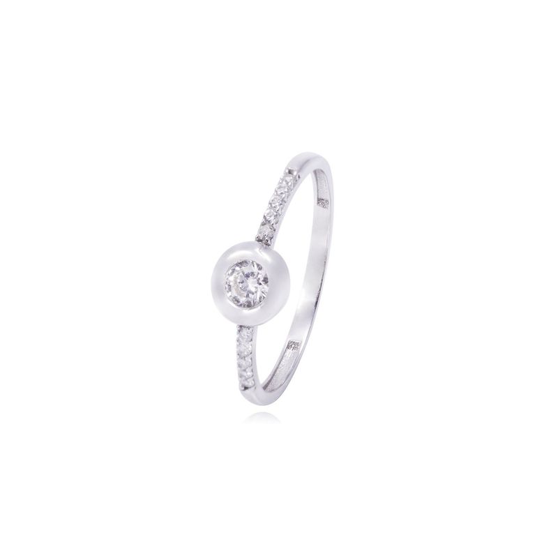 JB JOYAS BARON - Anillo Compromiso de Oro de 18kt Solitario blanco redondo