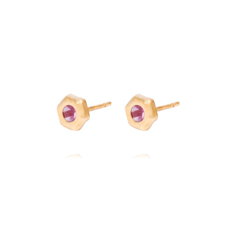 JB JOYAS BARON - Aros Oro Amarillo 18kt Hexágono y Circón Rojo