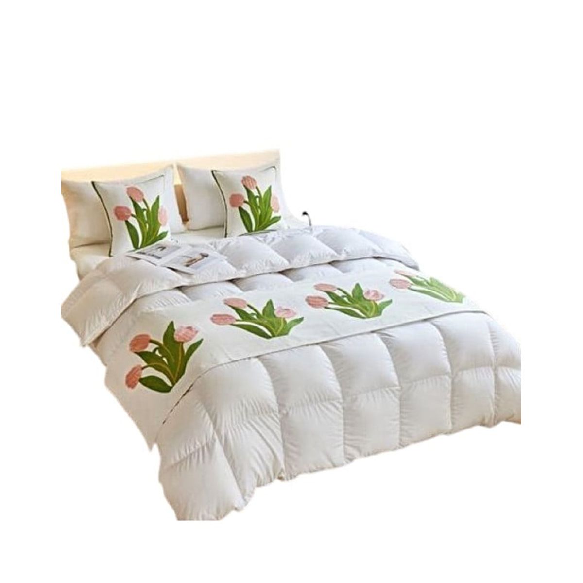 GENERICO - JUEGO DE PIECERA DE CAMA CON 2 FUNDAS MODELO BORDADO2 MAS COJIN