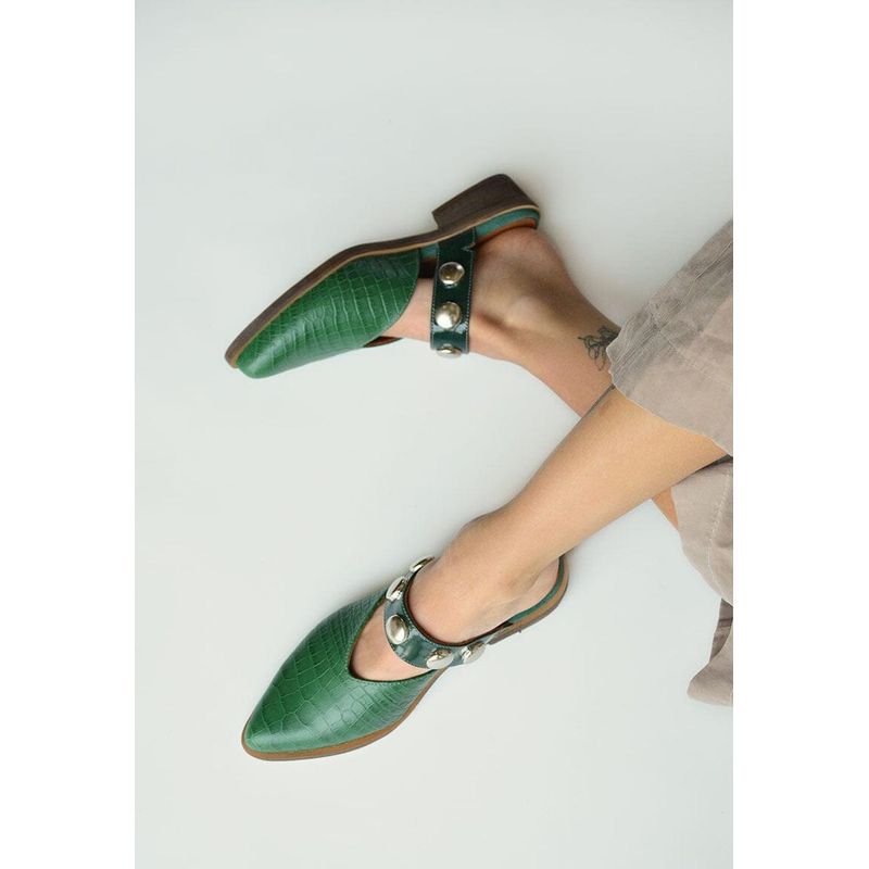 GIANI DAFIRENZE - Babucha Mujer De Cuero Pibi Verde C47.