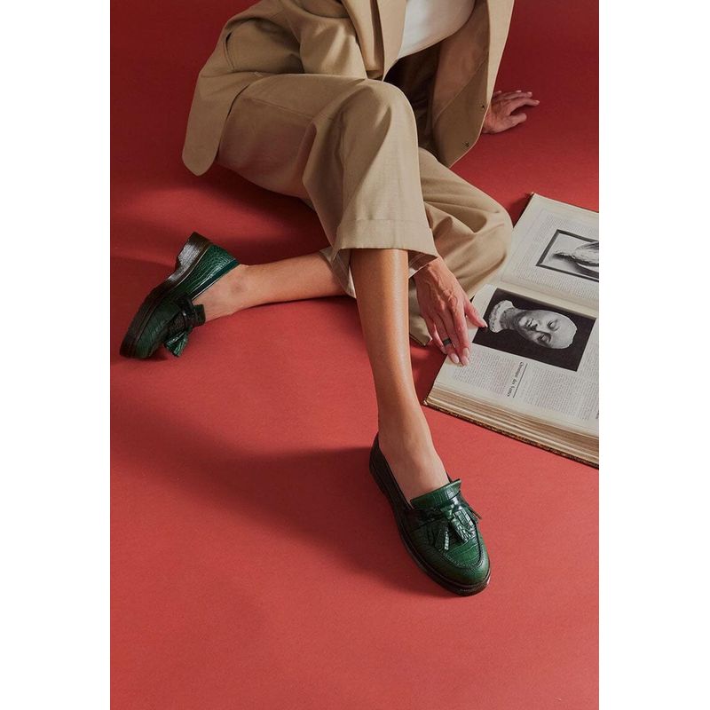 GIANI DAFIRENZE - Mocasin Mujer De Cuero Matilde Verde C9.