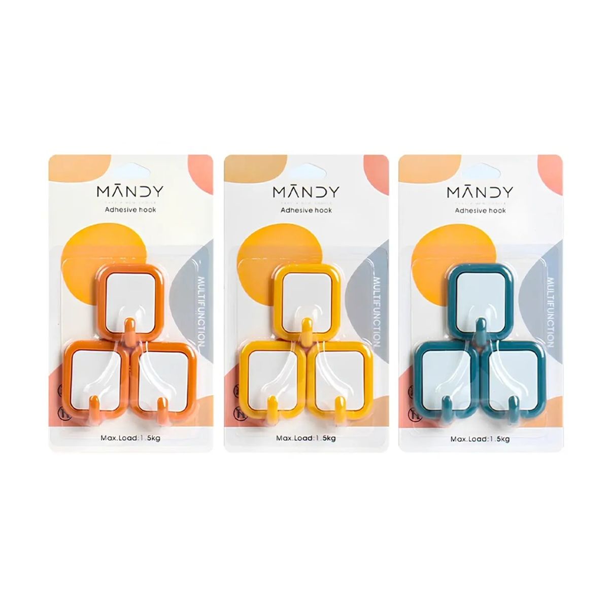 GENERICO - Set De 3 Ganchos Adhesivos Mandy Cuadrado