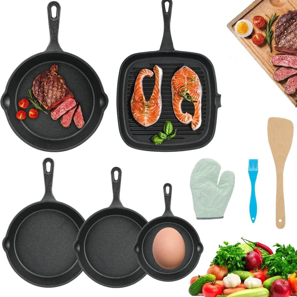 TATEE - Set 5 Sartenes sarten antiadherente sartén para carne 24/20/16/14/10cm