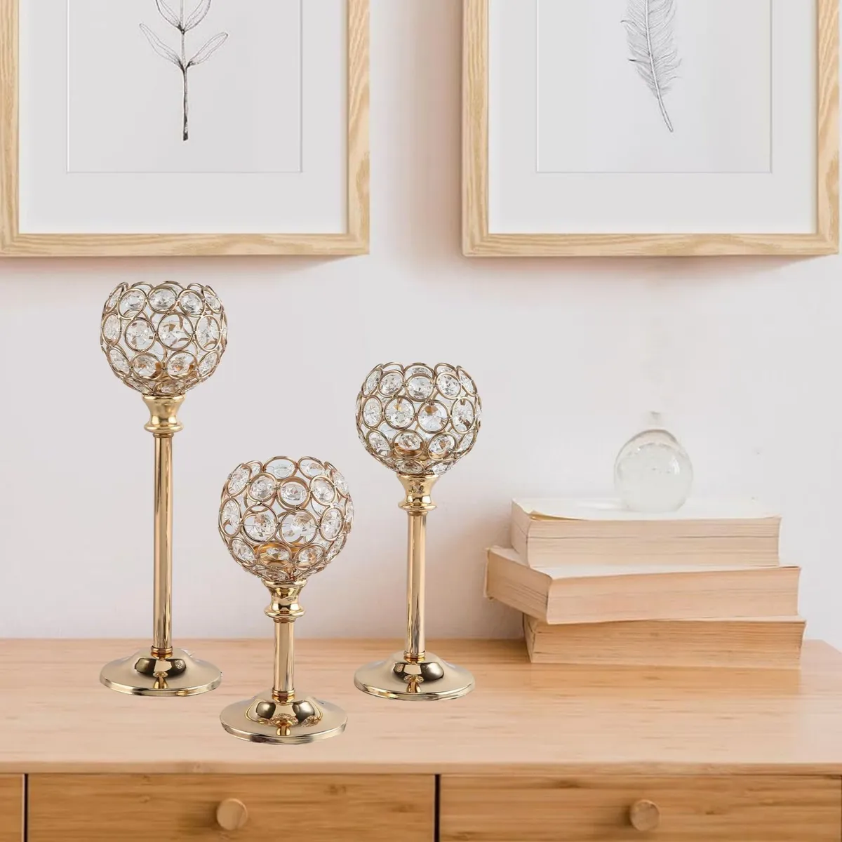 TATEE - 3 Candelabros Porta Cristal Velas Mesa Bodas 17 Y 22 Y 27cm