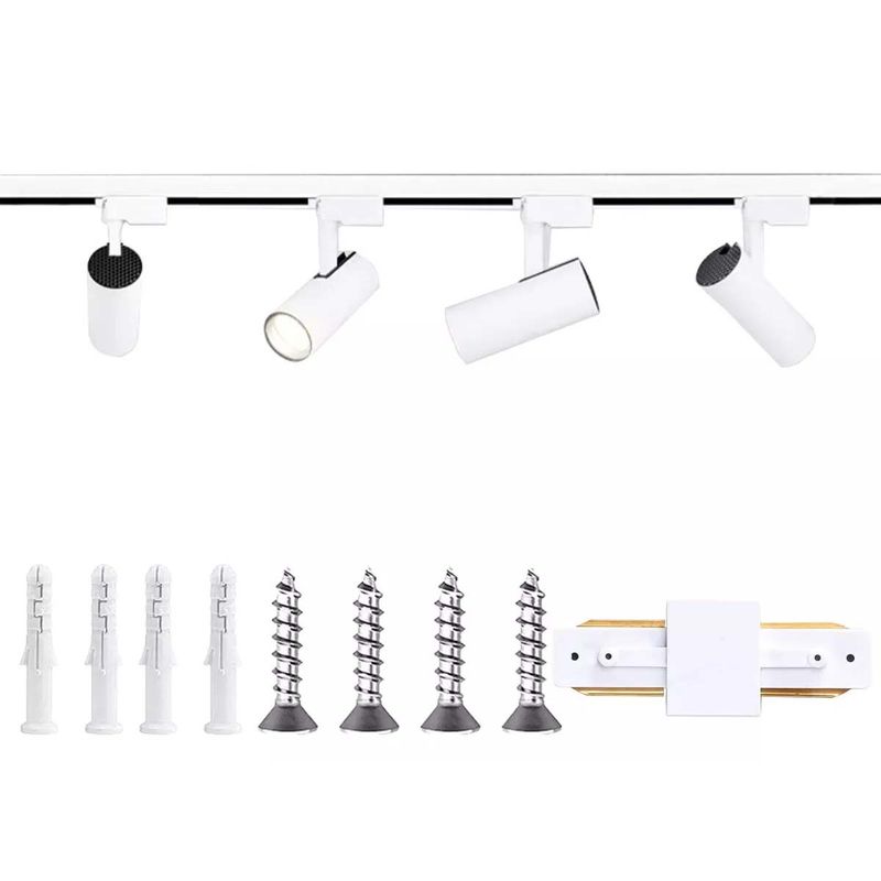 DEKANO - 4 Foco Riel Luz Neutra 30w 4000k + Riel Monofásico 2mts Cob Blanco