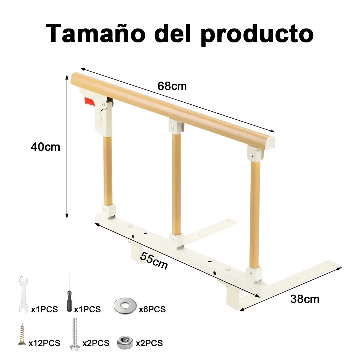 DEKANO - Baranda De Cama Seguridad Plegable Cuidado Adulto Mayor 68cm