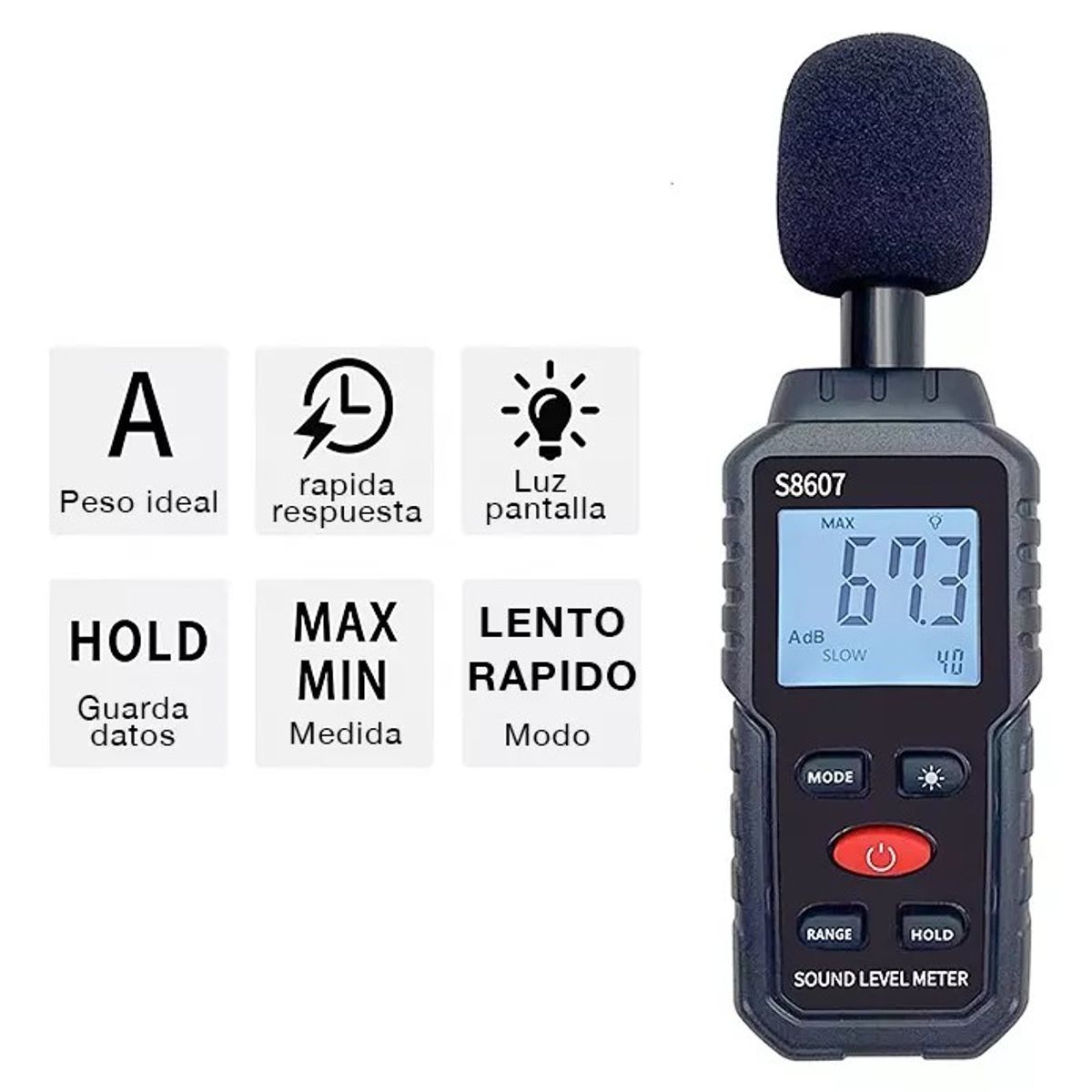 KUANGYE - Medidor Nivel Ruido Sonometro Decibeles 30 - 130 Dba Mod2