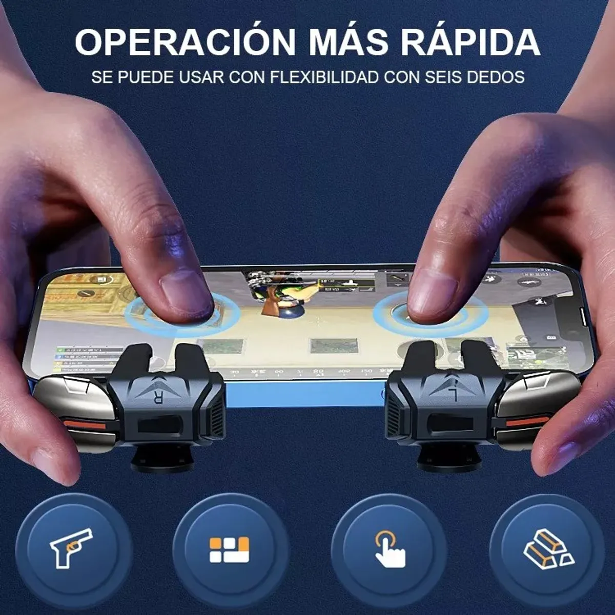 KUANGYE - Gatillos Gamer Para Telefono + 6 Fundas De Dedo Para Juego