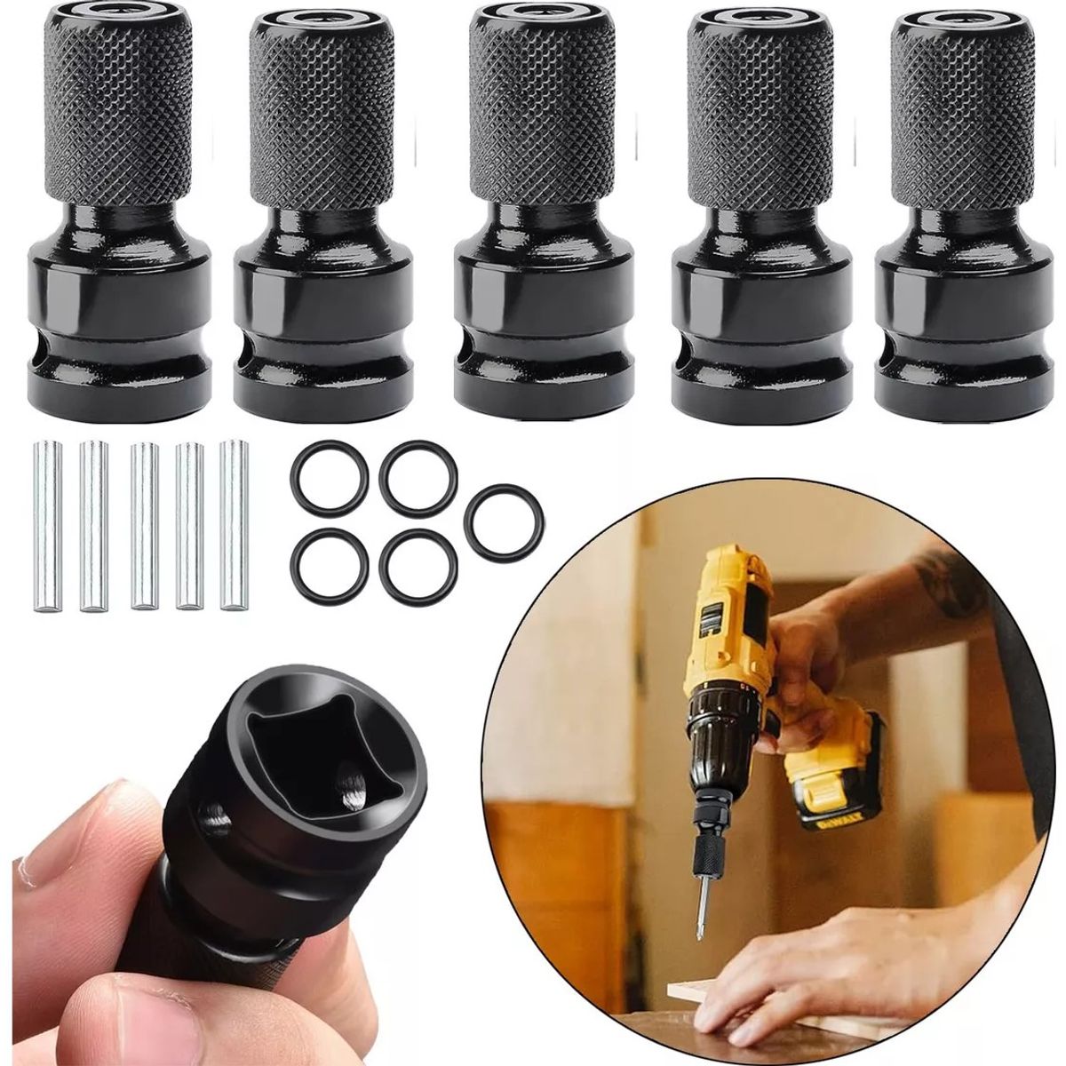 KUANGYE - Adaptador De Impacto De12 Pulgada A Punta Hexagonal 14 5pk