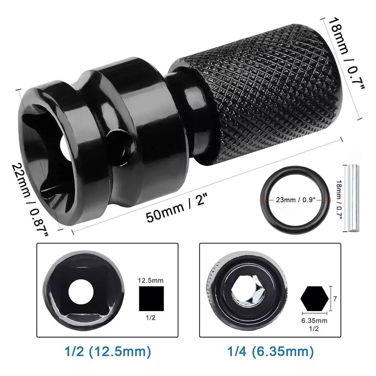 KUANGYE - Adaptador De Impacto De12 Pulgada A Punta Hexagonal 14 5pk