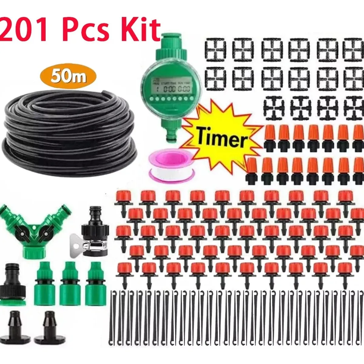 MUNDO MAGIA - Kit De Riego Sistema Automático 50m 201 Piezas C/cronometro