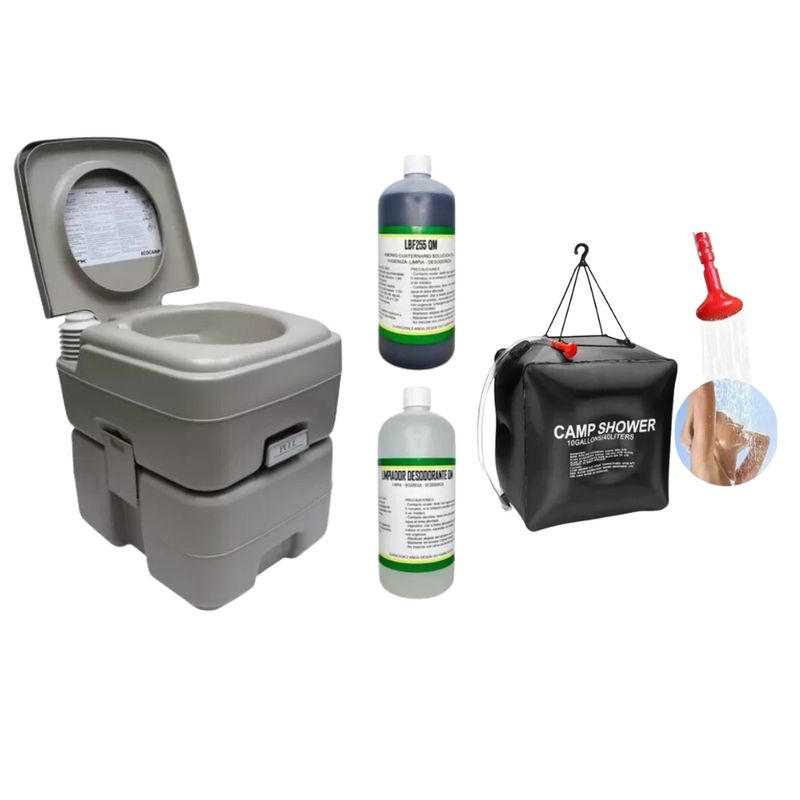 GENERICO - Baño Quimico Portatil 20 Lt + Ducha 40 Lt + Liquido Limpieza