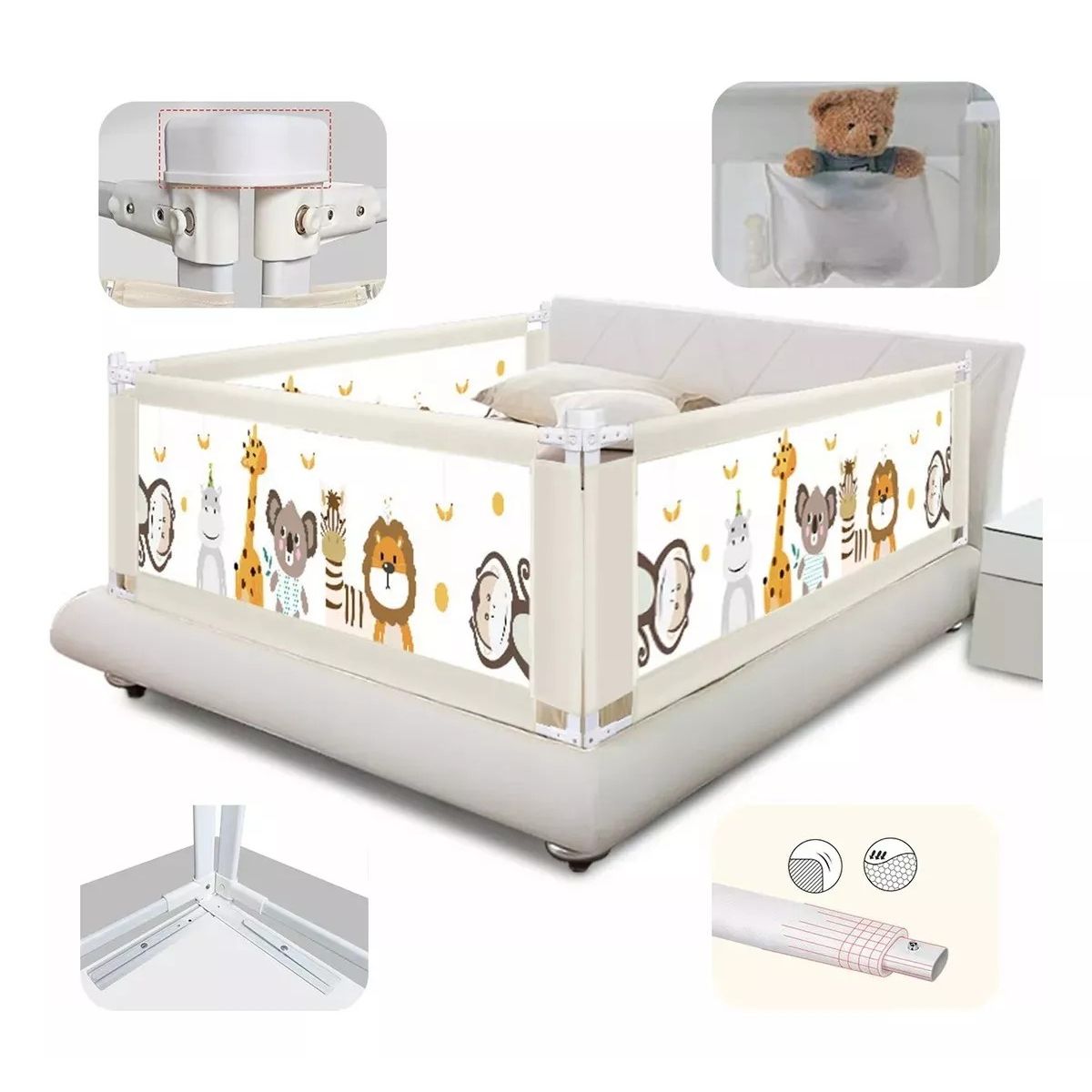MUNDO MAGIA - Baranda De Cama Seguridad Bebe Plegable Ajustable 200cm