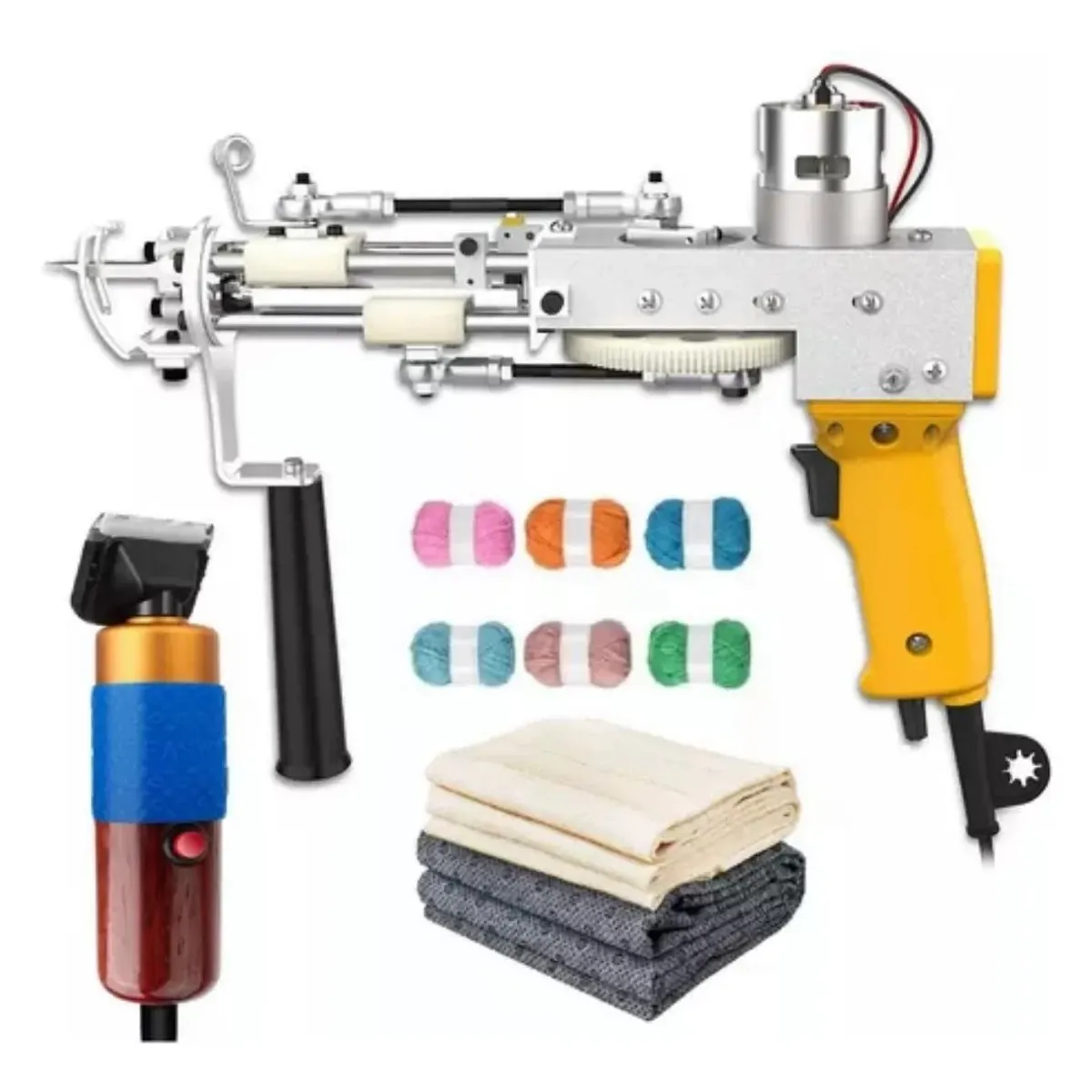 MUNDO MAGIA - Kit Maquina Tufting + Esquiladora + Tela Base + Lanas