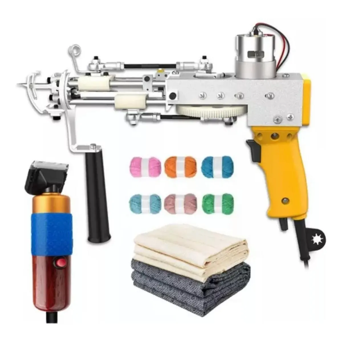 MUNDO MAGIA - Kit Maquina Tufting + Esquiladora + Tela Base + Lanas