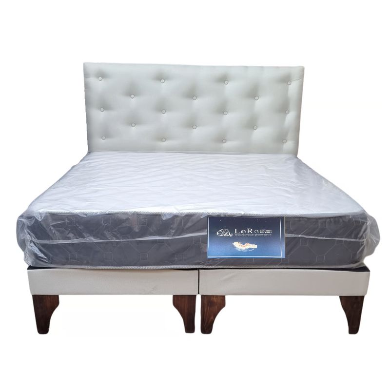 GENERICO - Cama  con botones blanco crudo 2p en felpa