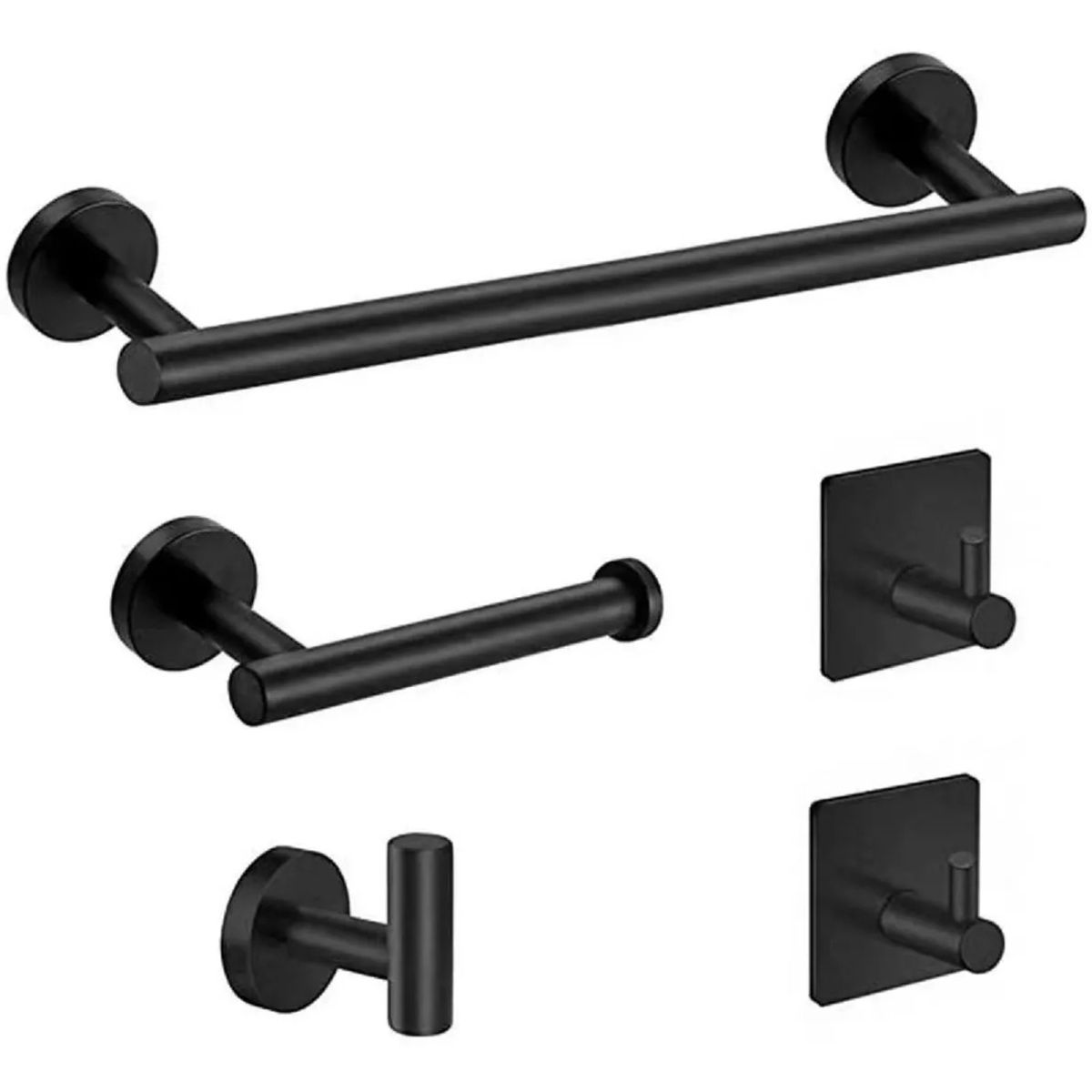 MUNDO MAGIA - Set De 5 Accesorios De Baño Acero Inoxidable Negro Y Plata