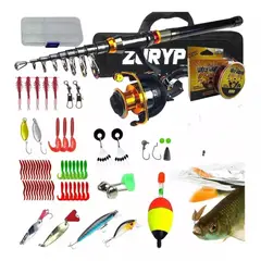 MUNDO MAGIA - Kit Pesca Caña Carrete Señuelo Accesorio Bolsa Completo 24m
