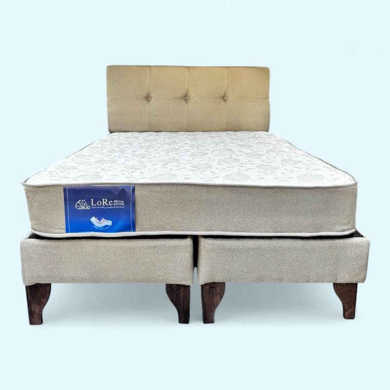 GENERICO - CAMA BEIGE + RESPALDO EN CUADROS LINO