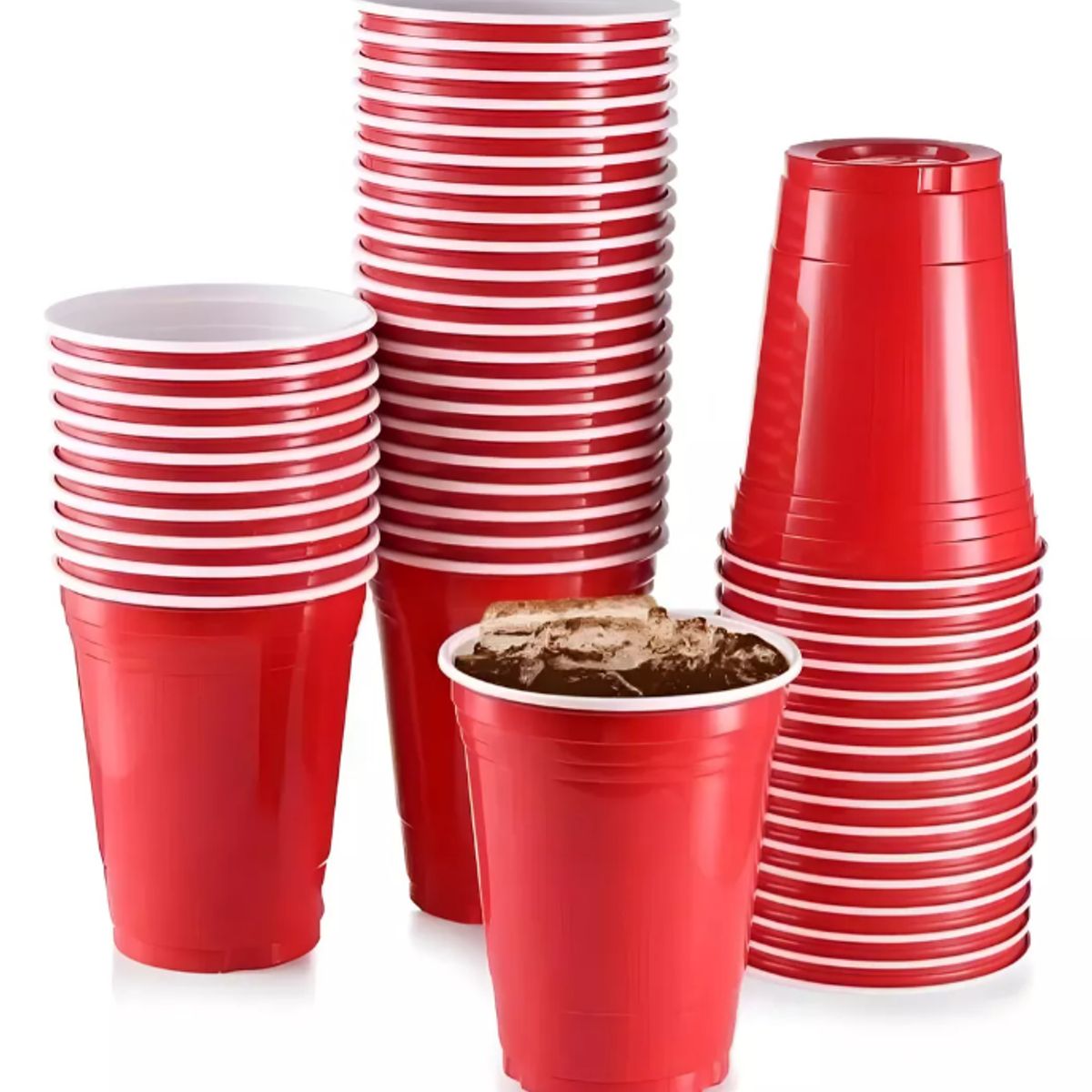 PREMIUM - Pack 100 Vasos Plasticos Bicolor rojo Vaso Desechable 16oz Grande