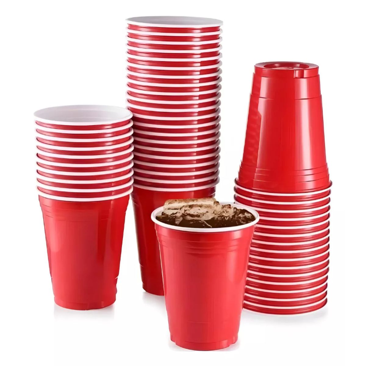 PREMIUM - Pack 100 Vasos Plasticos Bicolor rojo Vaso Desechable 16oz Grande