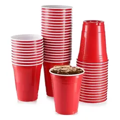 PREMIUM - Pack 100 Vasos Plasticos Bicolor rojo Vaso Desechable 16oz Grande