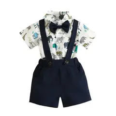 ANGO - Conjunto bebe verano Camisa Animales jardinera azul Marino